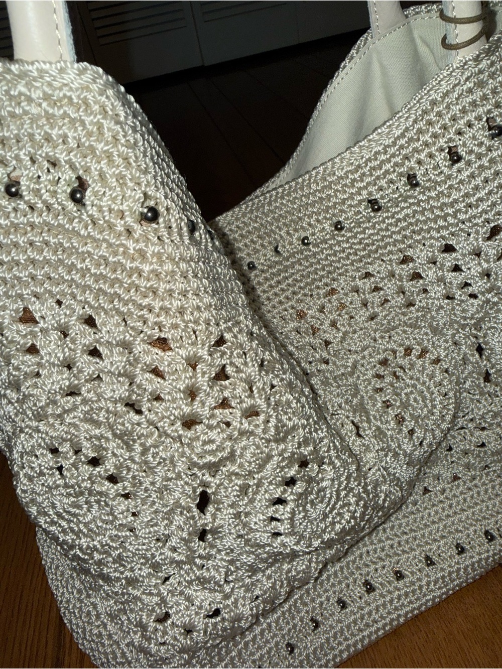 The Sak Crochet Tote in Cream with Leather Handles - Picture 12 of 13